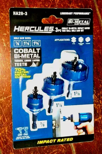 Hercules 3pc. Cobalt Bi-Metal Impact Rated Thin Wall Hole Saw: 7/8, 1-1/8, 1-3/8
