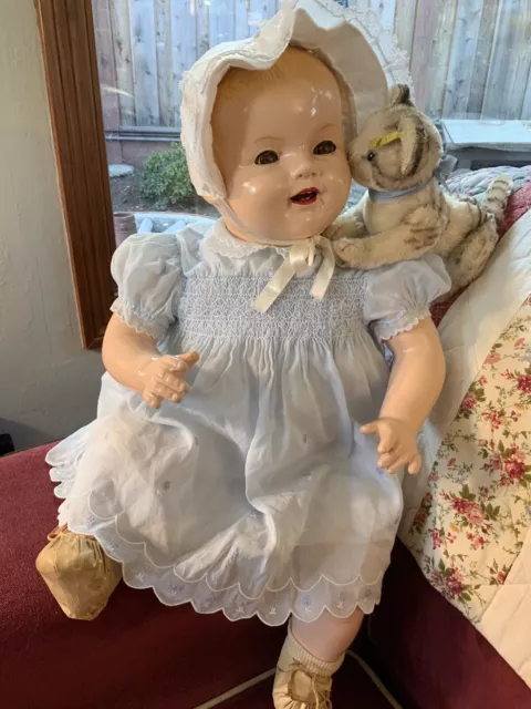 Vintage HORSMAN BABY DARLING COMPOSITION CLOTH DOLL 24in sleep eyes marked 002