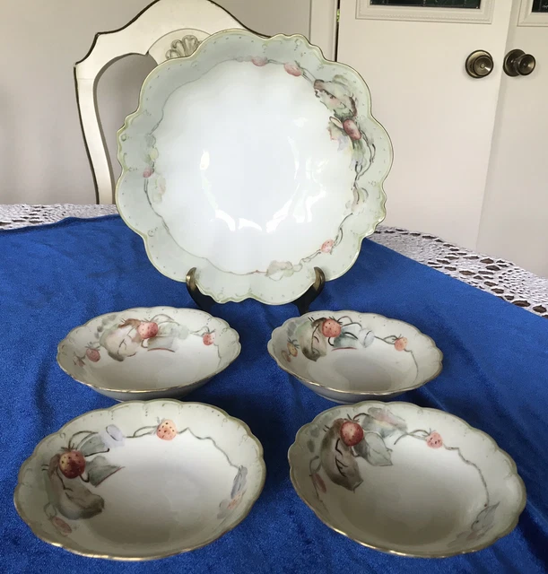 Antique (1884 - 1909) M Z Austria Berry Bowl Set   4 Small Bowls +1 large Bowl.