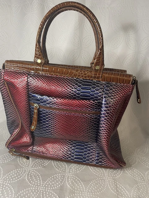 Samantha Brown Croc-Embossed Dowel Travel Bag Dark Red / Blue Brown Hard To Find 2
