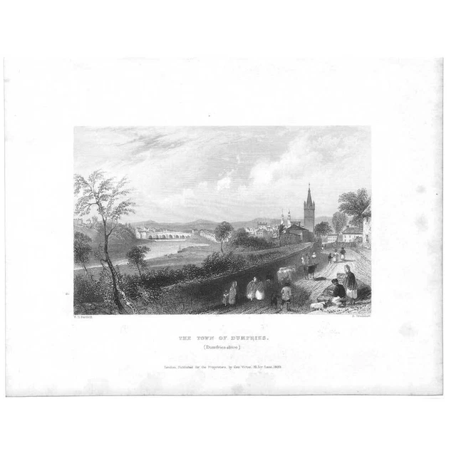 The Town of Dumfries - Antique Engraved Print 1839