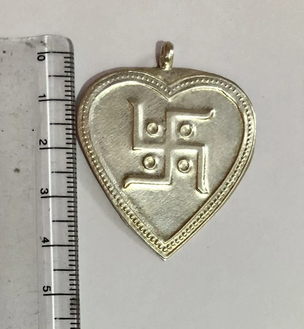 925 Silver 4.5 cm Hindu Religious Swastik Swastika Heart Pendant, Free Ship