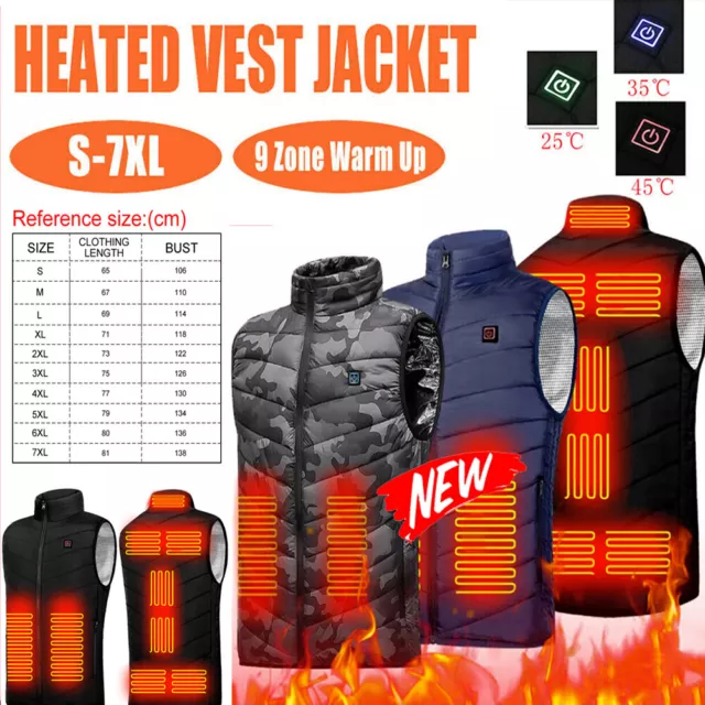 Heated Vest Warm Gilet Winter Men Women Electric USB Jacket Heating Coat Thermal