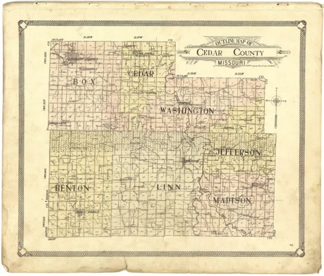 1908 atlas CEDAR COUNTY Missouri plat maps old GENEALOGY LAND OWNER DVD P127