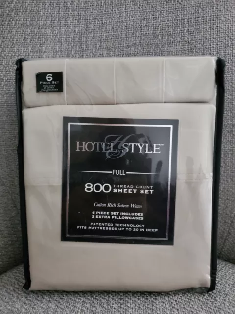 Hotel Style 800 Thread Count Cotton Rich Sateen Weave Sheet Set 6PC Full Beige