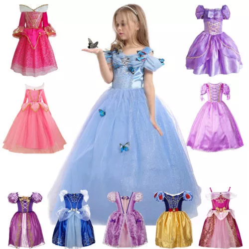 Kids Girls Princess Fancy Dress Rapunzel Belle Cinderella Sofia Cosplay Outfits