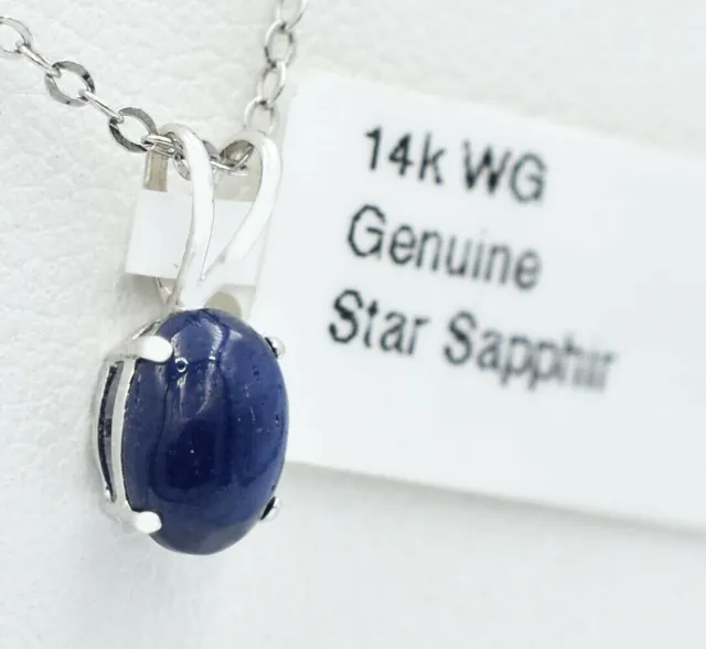 GENUINE 1.46 Cts STAR SAPPHIRE PENDANT 14K WHITE GOLD - Free Certificate -NWT