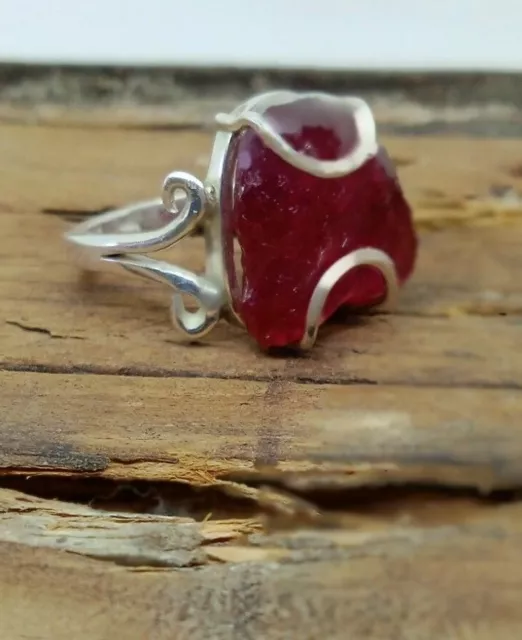 Unique Natural Raw Ruby 925 Sterling Silver Handmade Ring Best For Good Luck9099