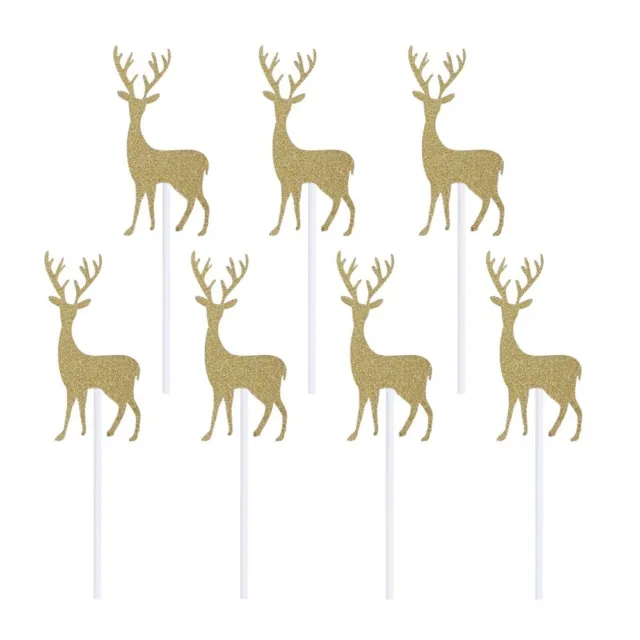 10 piezas Glitter Christmas Elk Deer Pastel Copacake Toppers Picks para