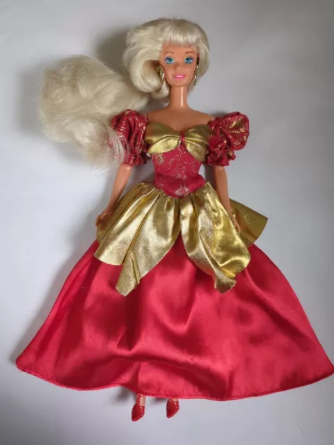 alte Mattel Barbie Puppe Vintage 1966  lange blonde Haare Kleid rot Gold Schuhe