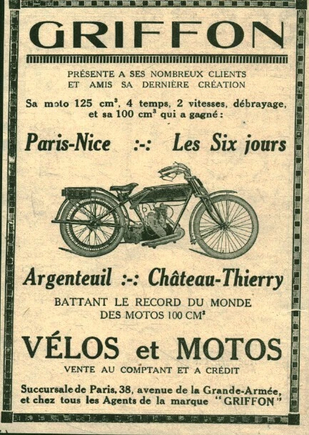 PUBLICITÉ ANCIENNE MOTO Griffon issue de magazine 1924 EUR 7,50