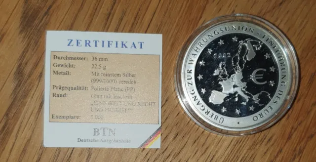 Sonder-Gedenkprägung zu 10 EURO Münze zur Währungsunion 2002 mit Zertifikat