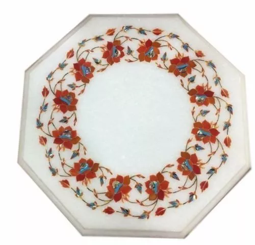 12" Mármol Lado de Mesa Pietra Dura Floral Incrustación Arte Hogar Muebles