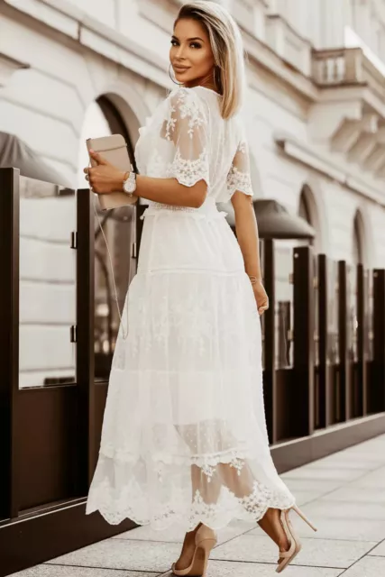 VESTITO MAXI ABITO donna elegante lungo elegante bianco raso bohemian Boho 1452 EUR 54 00 PicClick IT