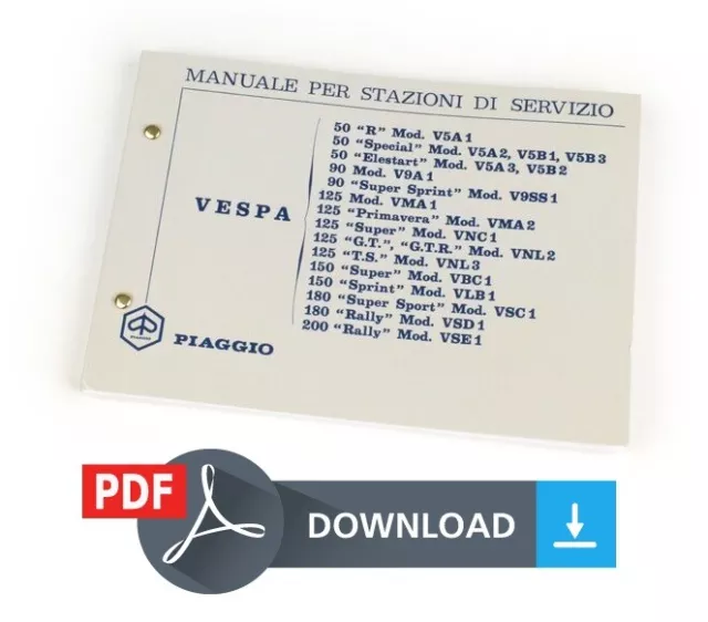Piaggio VESPA 125 PRIMAVERA mod VMA2 Manuale officina Stazioni servizio service