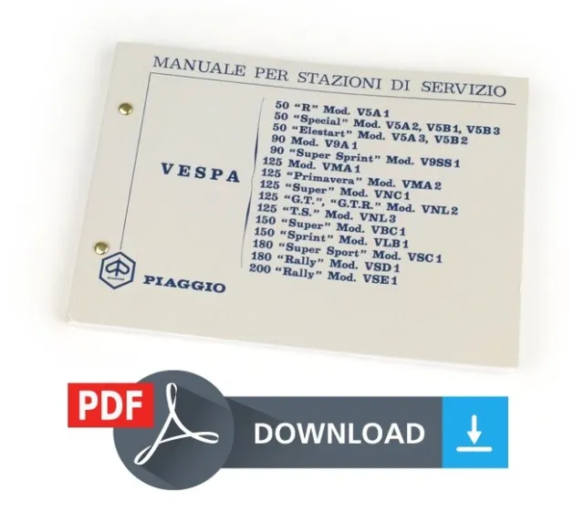 Piaggio VESPA 125 SUPER mod VNC1 Manuale officina Stazioni servizio Service