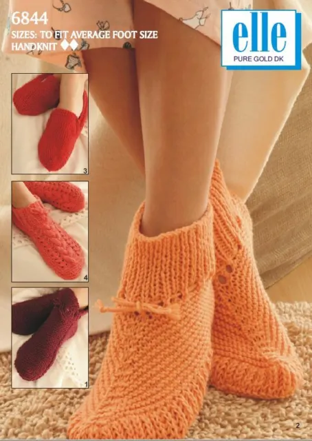 Elle - Bedsocks Wool Yarn Knitting Pattern 8Ply DK 6844