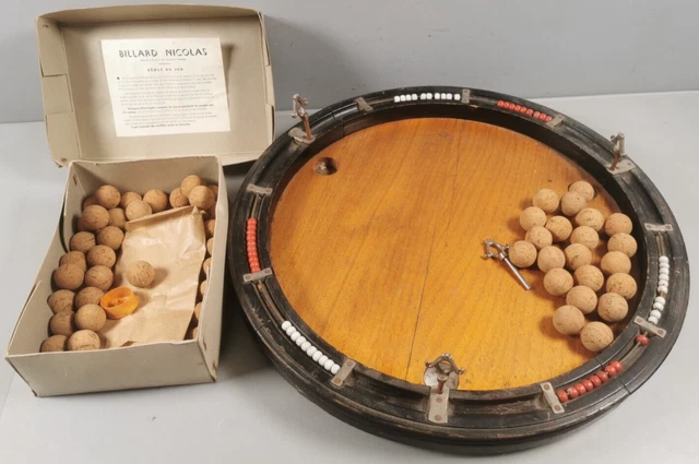 JEU DE BISTROT ancien BILLARD NICOLAS Boules Liege PLATEAU Bois