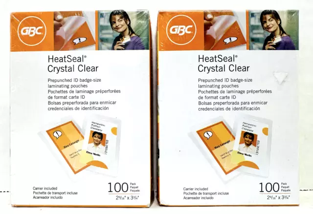 2x GBC HeatSeal Crystal Clear 5 Mil Prepunched ID Badge Laminating Pouches 100PK