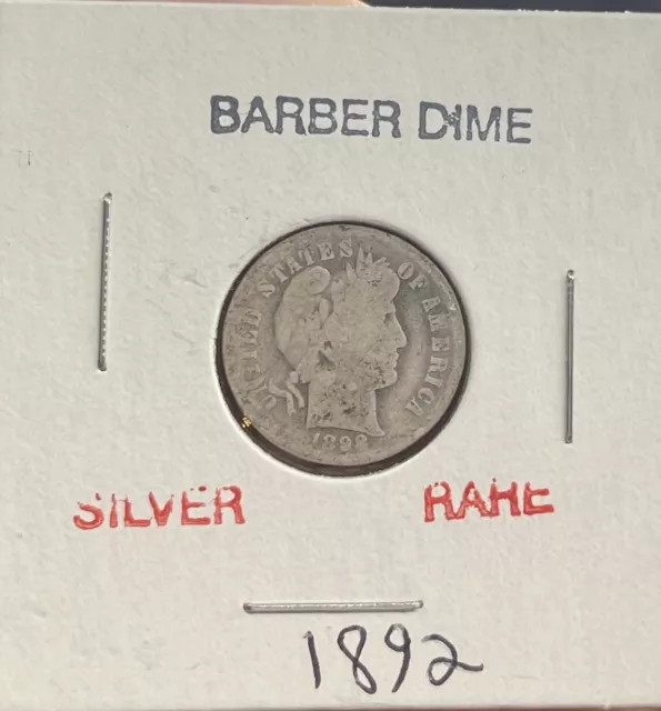 1892 10c Barber Dime. Attractive Circulated Example!