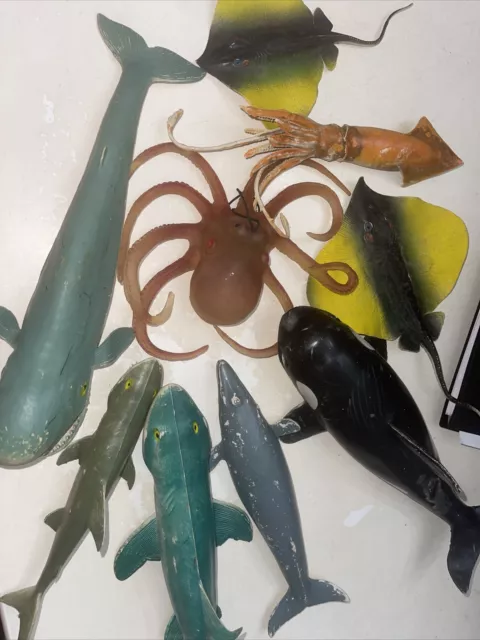 vintage toy Sharks Stingray Octopus Orca  BLUE WHALE Imperial China AAA toys LOT