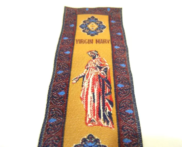 Hand Woven Turkish Silk Bookmark The Virgin Mary Gold Blue Red Turkiye 9 X 1 3/4