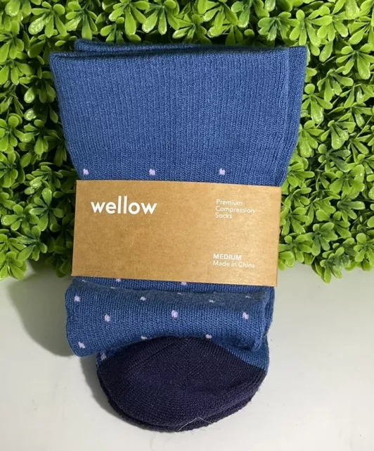 Nuevos calcetines de compresión de bambú Wellow tamaño mediano puntos de cobalto 🙂