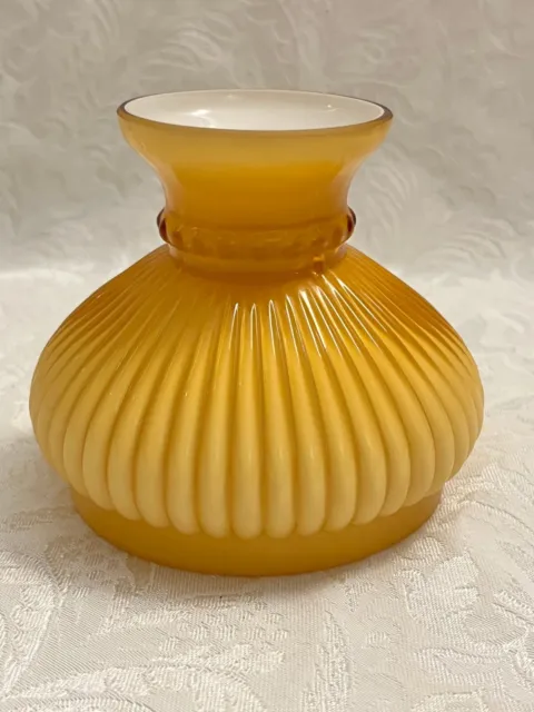 Vintage Stunning Amber Yellow Cased Glass Ribbed Oil Lamp Shade 4.5"