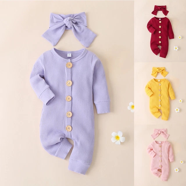 Newborn Baby Girls Romper Jumpsuit Headband 2PCS Set Bodysuit Outfits Clothes