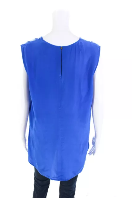 Boss Hugo Boss Womens Silk Side Slit Sleeveless Pullover Blouse Top Blue Size 12 3
