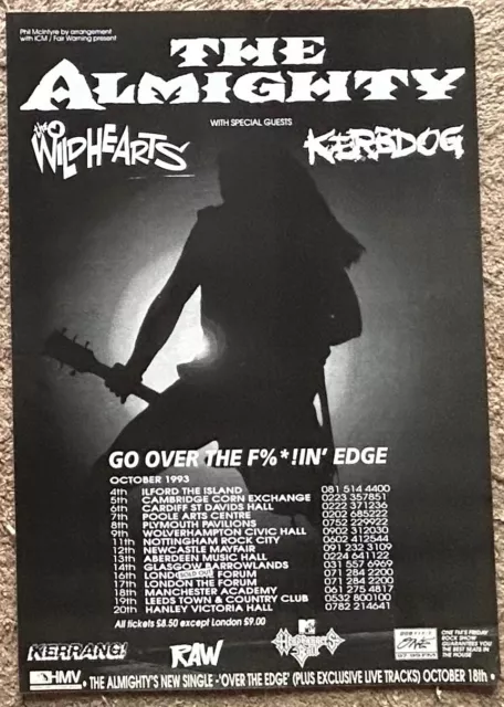 THE ALMIGHTY - TOUR DATES 1993 Full page UK magazine ad THE WILDHEARTS KERBDOG