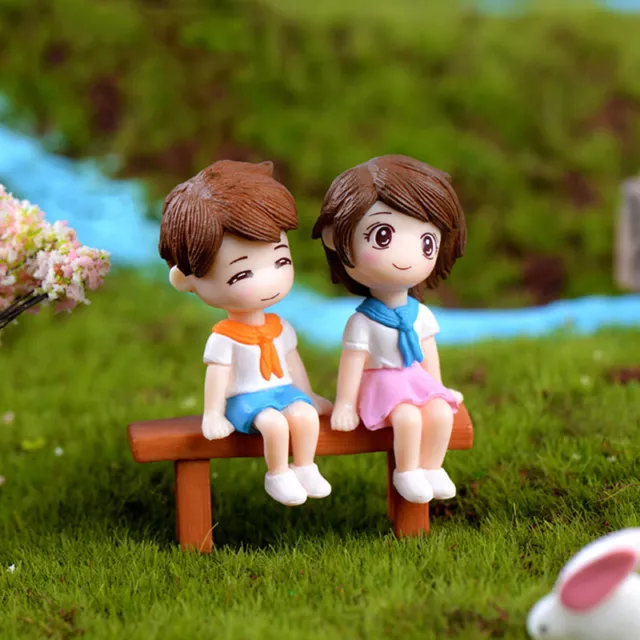 1set Sweet Couple DIY Mini Miniature Figurine Garden Deco Seat Micro Lan-7H