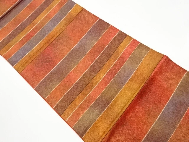 5795882: Japanese Kimono / Vintage Fukuro Obi / Urushi / Woven Stripes