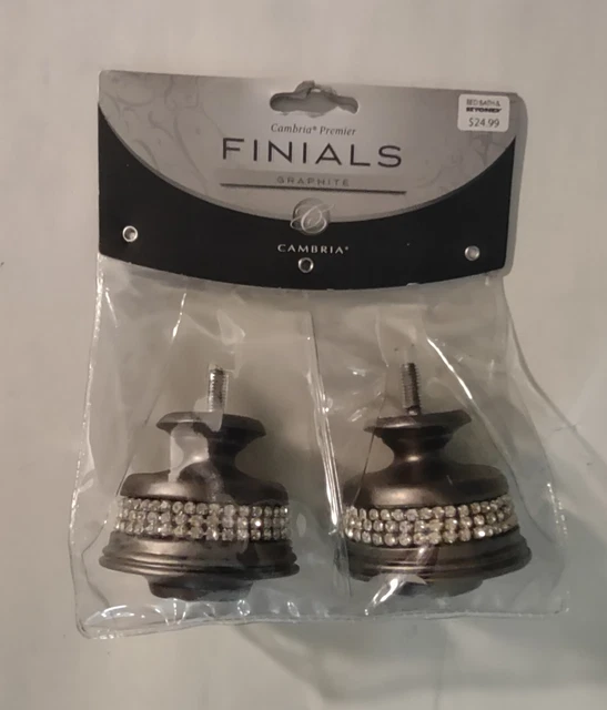 Cambria Elite Finials Graphite Banded Twinkle Holdbacks Rhinestones