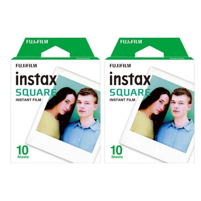 Fujifilm 2x Instax SQUARE Instant Color Film, 20 Exposures, White Frame