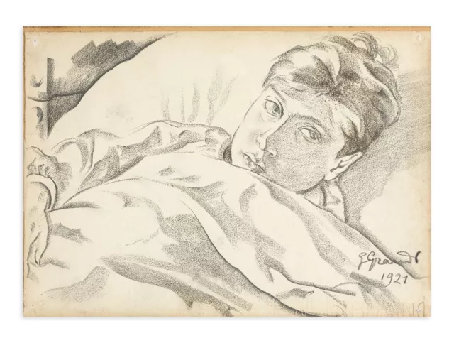 GIOVANNI GRANDE (Torino 1887 - 1937) ANTICO DIPINTO DISEGNO CARBONCINO RITRATTO
