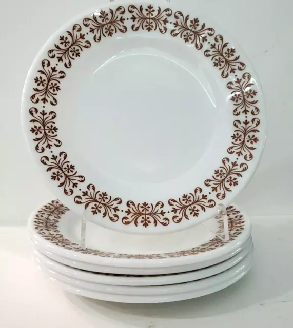 Pyrex Tableware by Corning #730 Copper Filigree Brown Scroll 9" Plates Set of 6