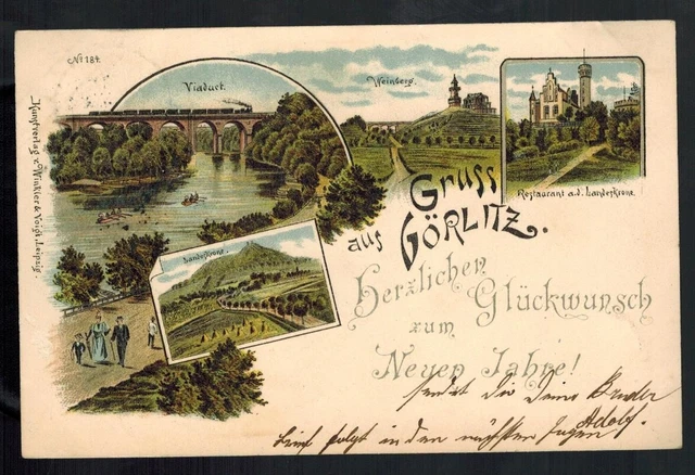 AK Litho Gruß aus Görlitz Restauration Viadukt ... Glückwunschkarte Neujahr 1898