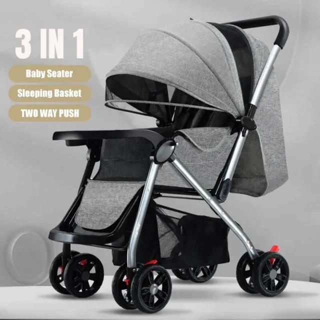 3 IN 1 High View Baby Stroller Jogger Folding Portable Travel Safety Basket Pram