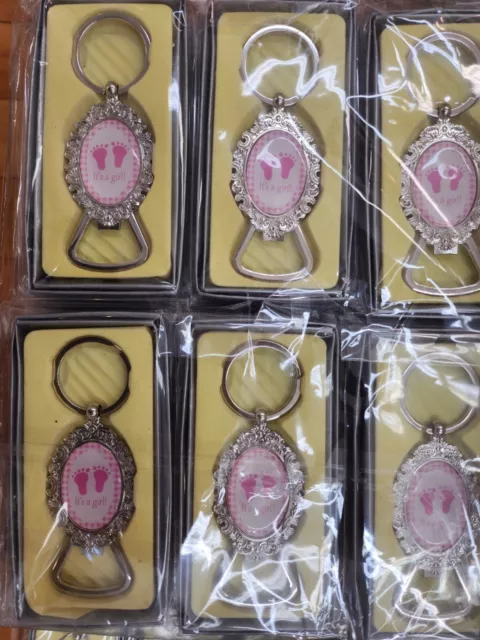 12-Baby Shower Favors Decorations Its A Baby Girl Keychains Recuerdos Niña Pink