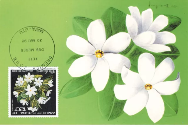 Karte Maximum #23608 Wallis Und Futuna Mata Utu 1993 Feiern Des Rundreise Blumen