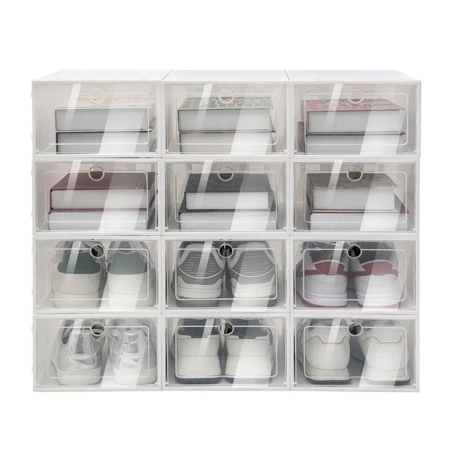 FOLDABLE PLASTIC TRANSPARENT Shoe Box Clear Stackable Storage Organizer ...