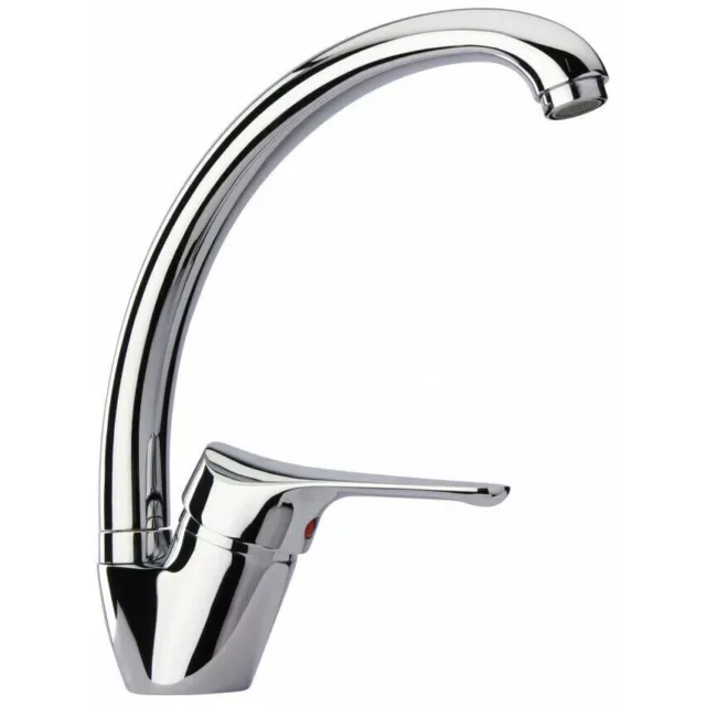 Miscelatore Rubinetto Canna Curva Alta Lavello Monocomando Cucina Cromato Silver