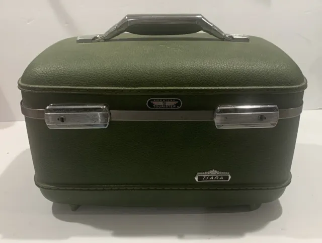 American Tourister Tiara Train Case Makeup Overnight Hard Shell Green Incomplete