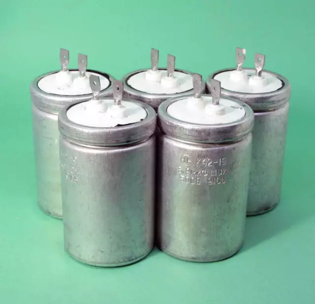 + 5 pcs K42-19 -500V 3.9uF - USSR PAPER IN OIL PIO - SEALED AUDIO CAPACITORS