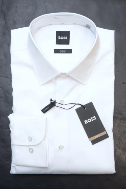 Hugo Boss Men's Hank Kent Slim Fit Solid White Stretch Cotton Dress Shirt 38 15