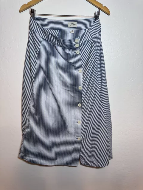 J Crew Womens Skirt Aline Button Front Lightweight Cotton Blue White Size 8