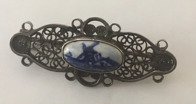 peite broche ancienne Delft + argent 3,6 cm excel état.