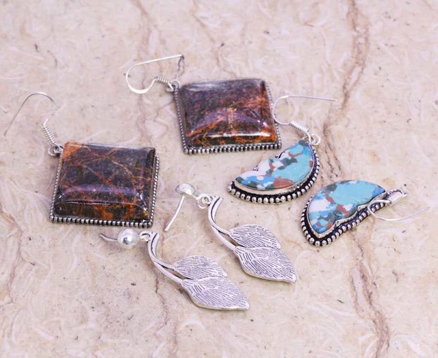 Dazzling Picasso Jasper 925 Silver Plated Earrings Wholesale Lot 1.5-2.5" Gift