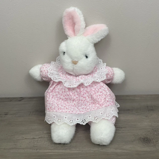 Prestige Toy Corp PTC White Bunny Rabbit Plush Pink Dress 1988 VINTAGE 13 Inch